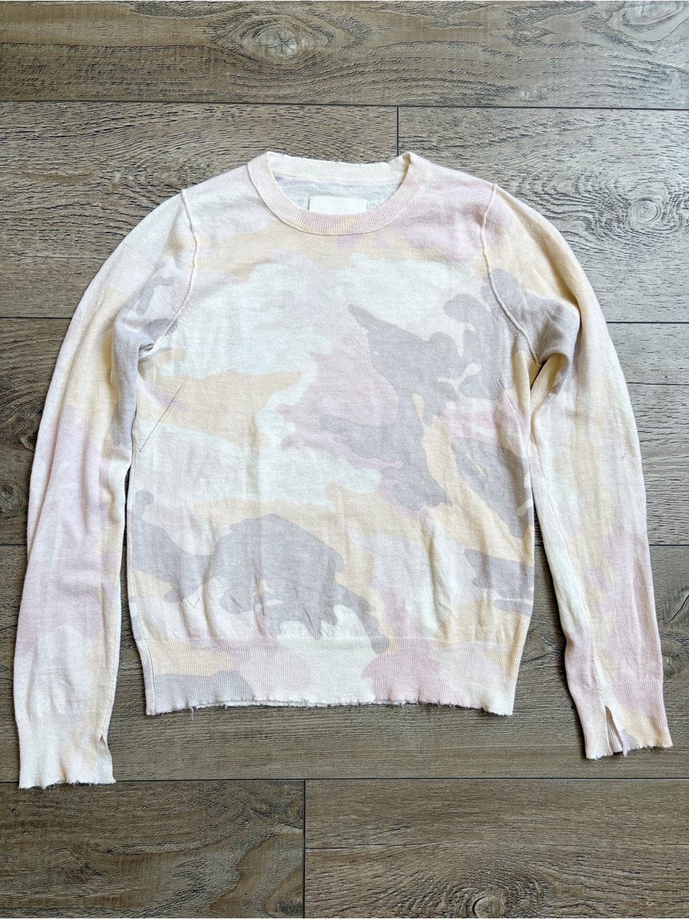 Zadig & Voltaire 100% Cashmere Pastel Camouflage Print Sweater w Thumbholes
